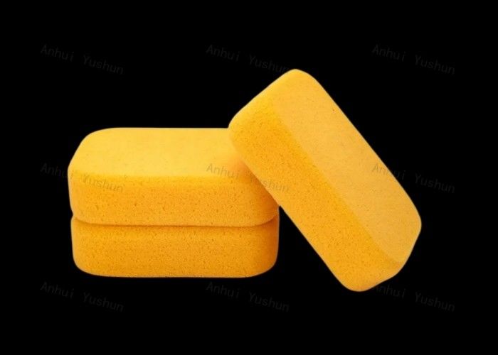 耐久性のある中程度のタイルグラウトスポンジ、ビニール袋に入った黄色の洗浄用スポンジ